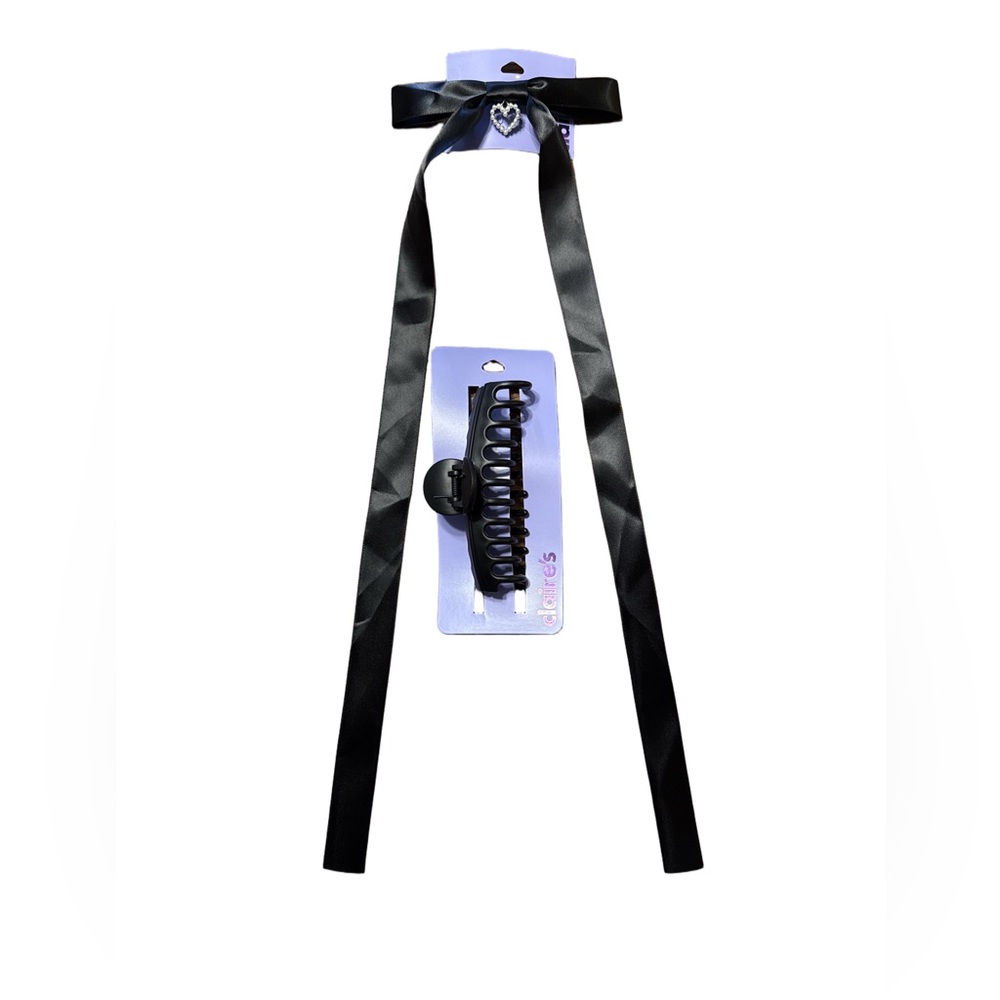 Black Satin Hair Ribbon with Heart Detail